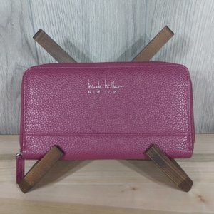 Nichole Miller New York Wallet Zip Around Faux Leather Wine Red